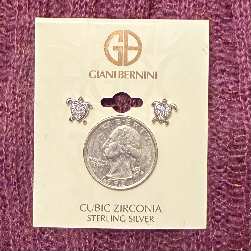Giani Bernini CZ earrings Sea Turtle Sterling Silver Heart Studs Cubic Zirconia